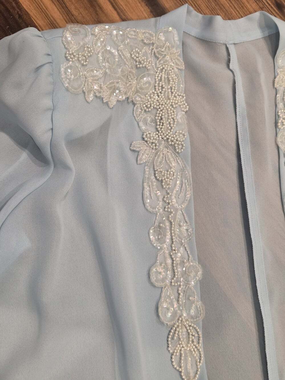 Glatter & Sims Vintage Sheer Blue Duster Jacket Sequin Pearl Beaded Size 20 - Picture 3 of 10